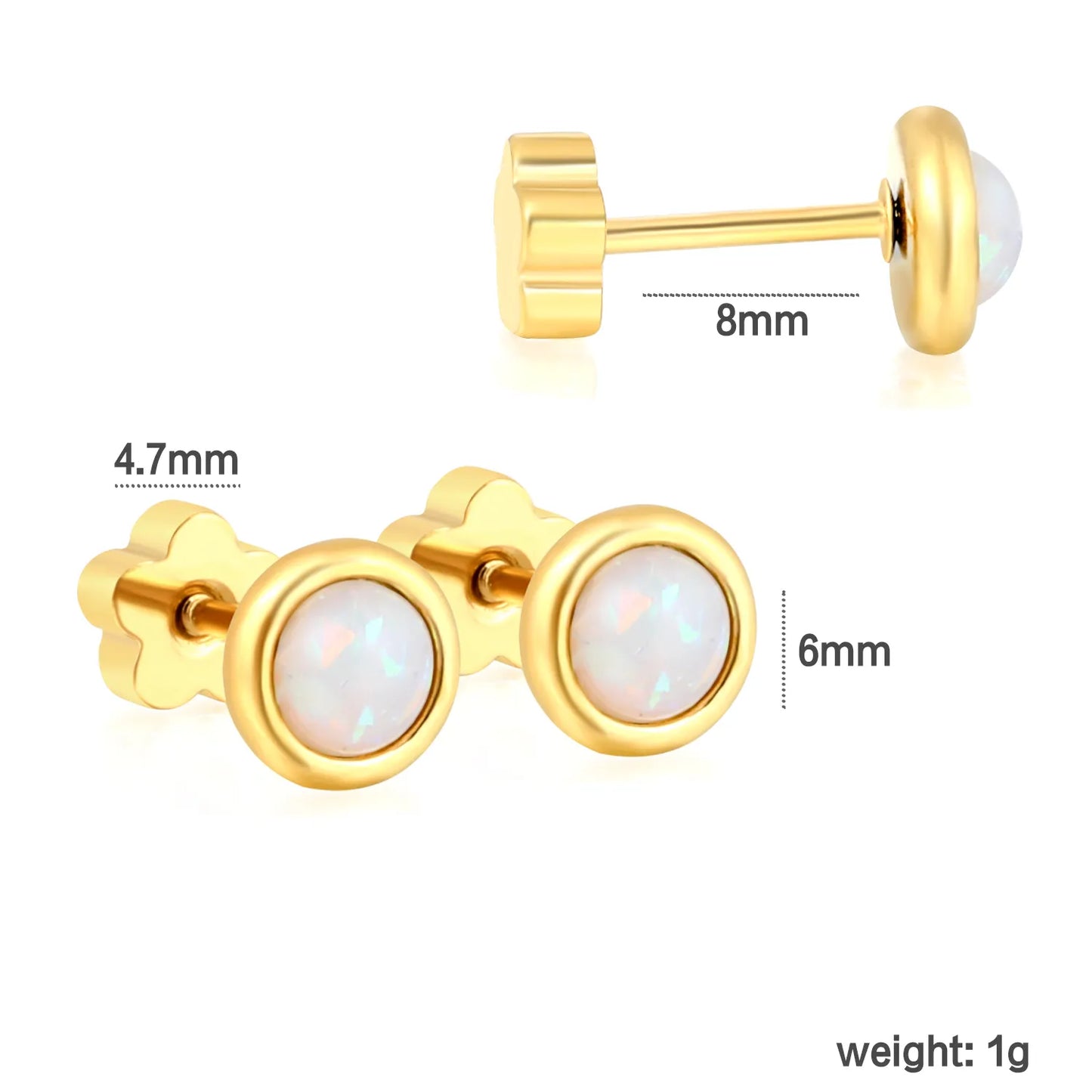 Wholesale 6mm 4-Style Opal Accent Gold Stud Earrings Set | 18K Gold Plated | Hypoallergenic Stainless Steel Jewelry