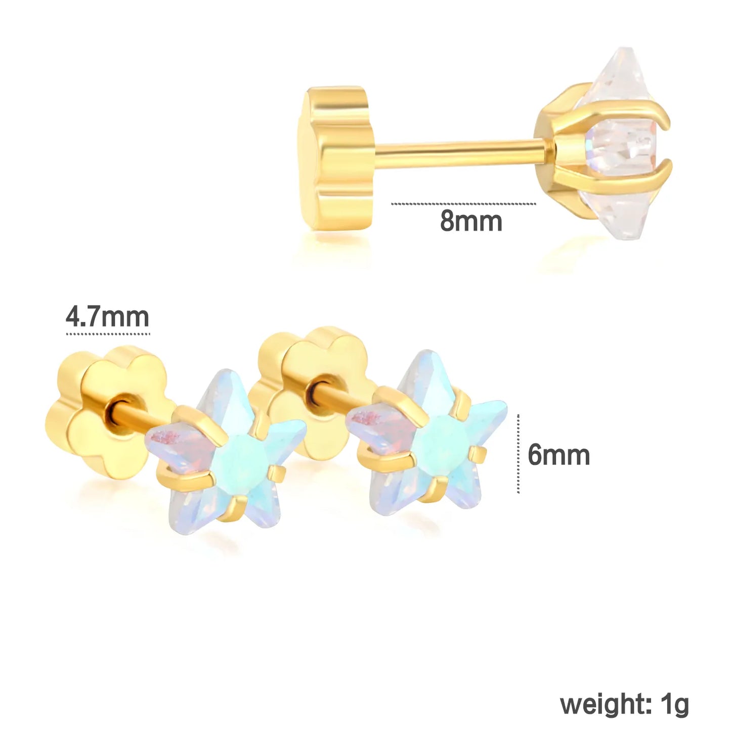 Wholesale 6mm 4-Style Opal Accent Gold Stud Earrings Set | 18K Gold Plated | Hypoallergenic Stainless Steel Jewelry