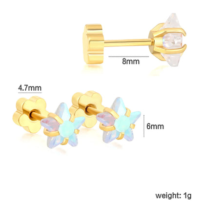 Wholesale 6mm 4-Style Opal Accent Gold Stud Earrings Set | 18K Gold Plated | Hypoallergenic Stainless Steel Jewelry