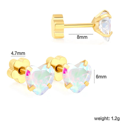 Wholesale 6mm 4-Style Opal Accent Gold Stud Earrings Set | 18K Gold Plated | Hypoallergenic Stainless Steel Jewelry