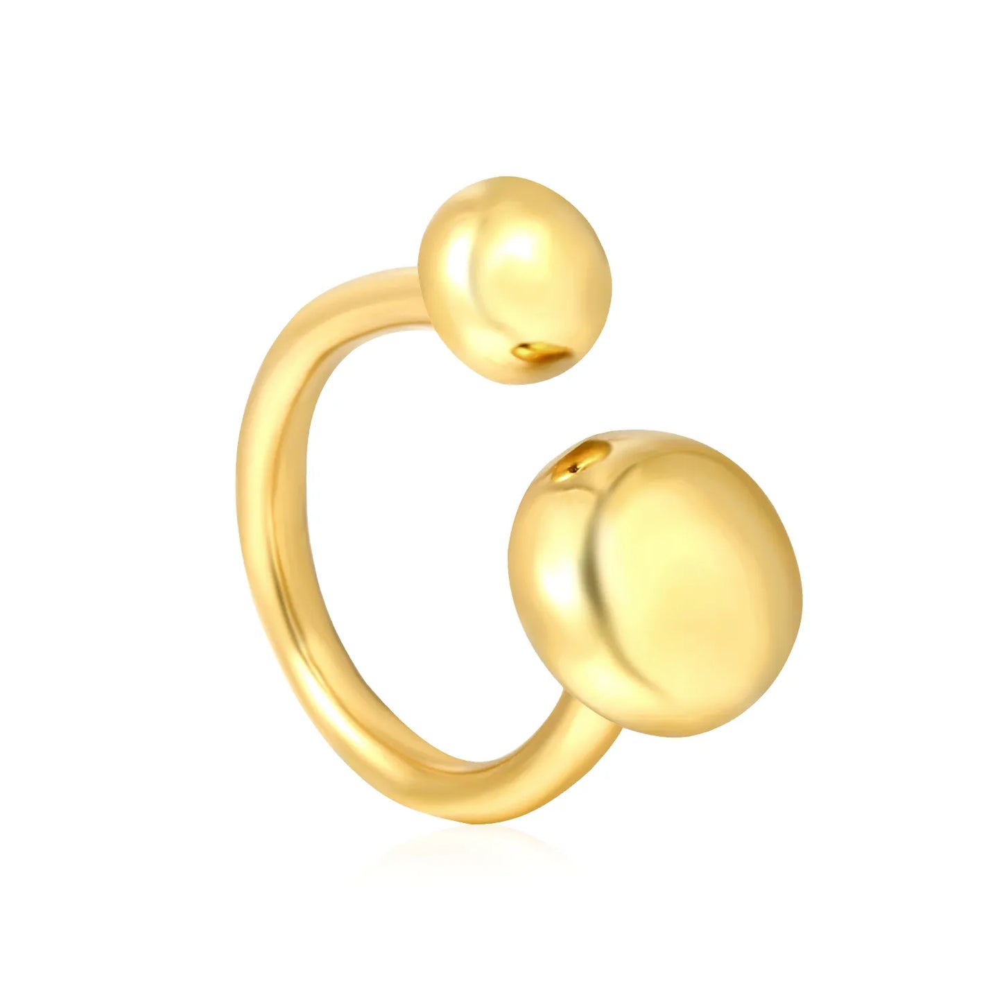 Wholesale Size 7 Gold Double-Ball Open Cuff Ring | 18K Gold Plated | Minimalist Statement Jewelry