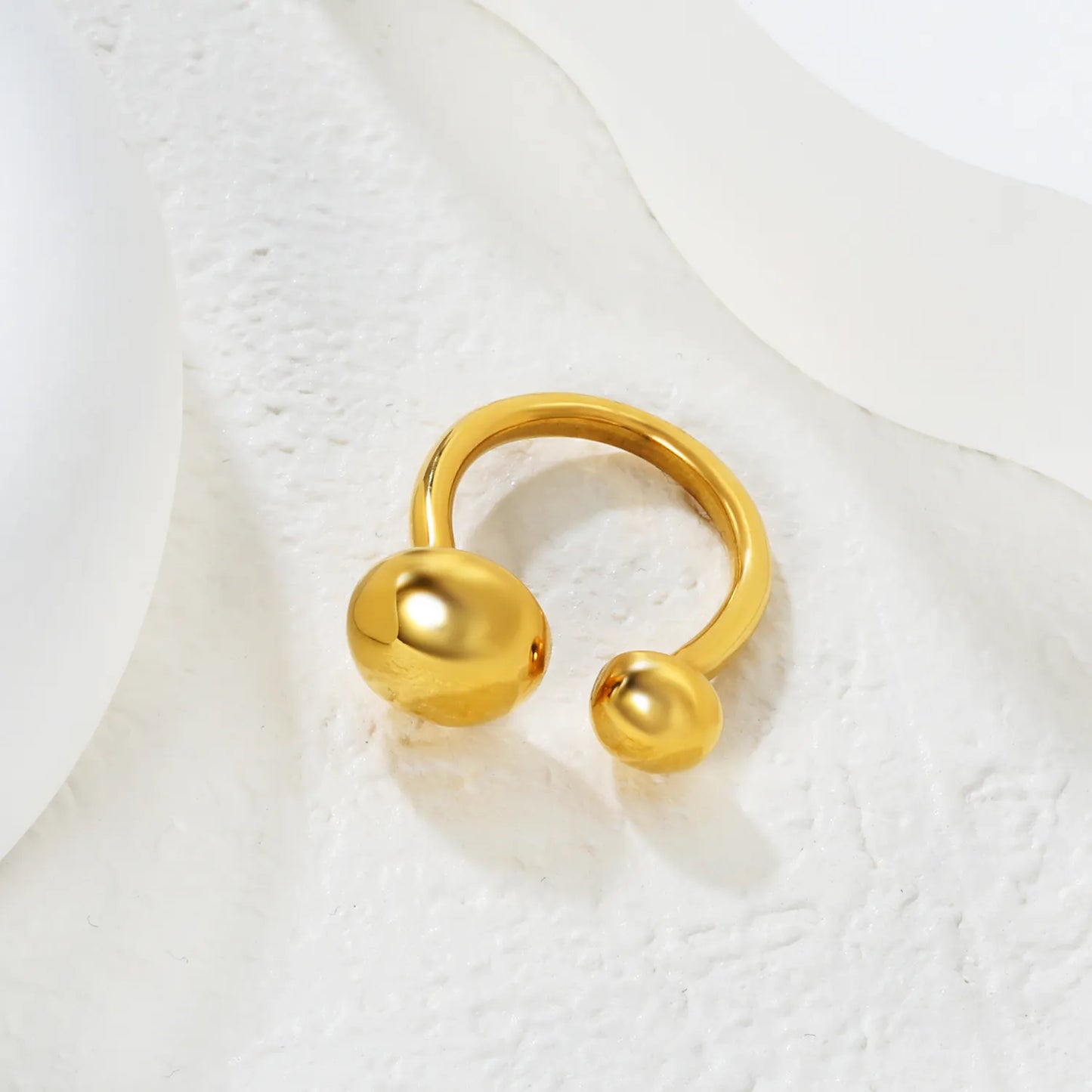 Wholesale Size 7 Gold Double-Ball Open Cuff Ring | 18K Gold Plated | Minimalist Statement Jewelry