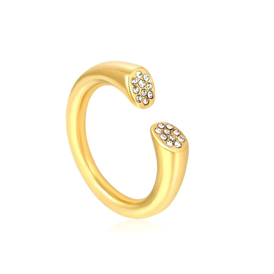 Wholesale Gold Open Cuff Ring | 18K Gold Plated | Crystal-Embellished Minimalist Statement Jewelry