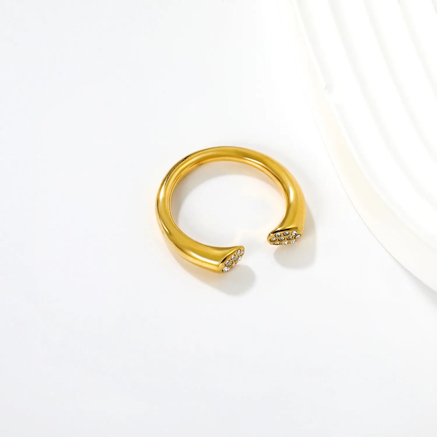 Wholesale Gold Open Cuff Ring | 18K Gold Plated | Crystal-Embellished Minimalist Statement Jewelry