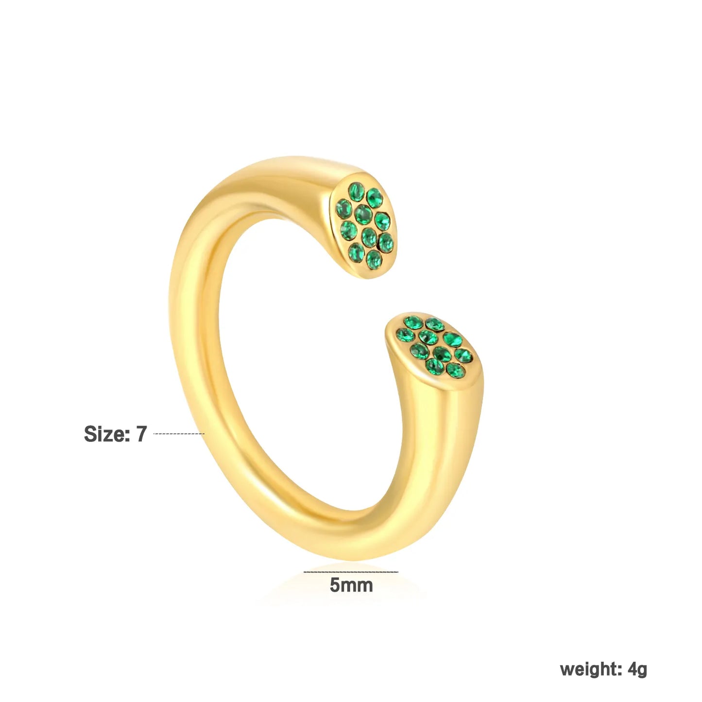 Wholesale Gold Open Cuff Ring Green Rhinestone Minimalist Statement Jewelry| 18K Gold Plated | MOQ 12