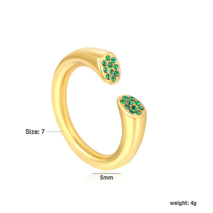 Wholesale Gold Open Cuff Ring Green Rhinestone Minimalist Statement Jewelry| 18K Gold Plated | MOQ 12