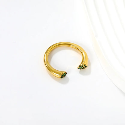 Wholesale Gold Open Cuff Ring Green Rhinestone Minimalist Statement Jewelry| 18K Gold Plated | MOQ 12