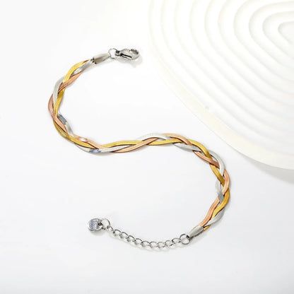 Wholesale 17+5cm Three-Tone Braided Snake Chain Bracelet | Stainless Steel MOQ 12