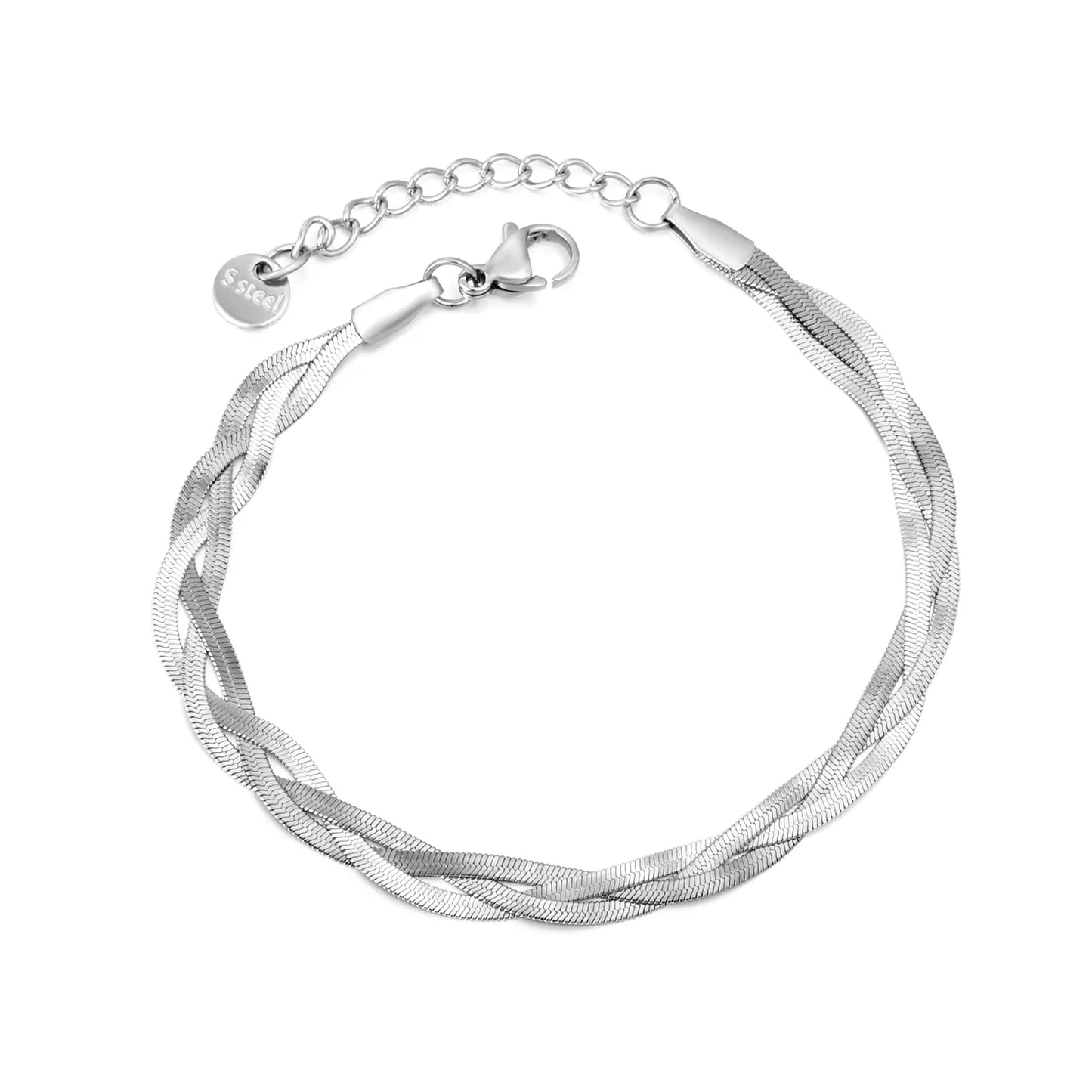 Wholesale 17+5cm Three-Tone Braided Snake Chain Bracelet | Stainless Steel MOQ 12
