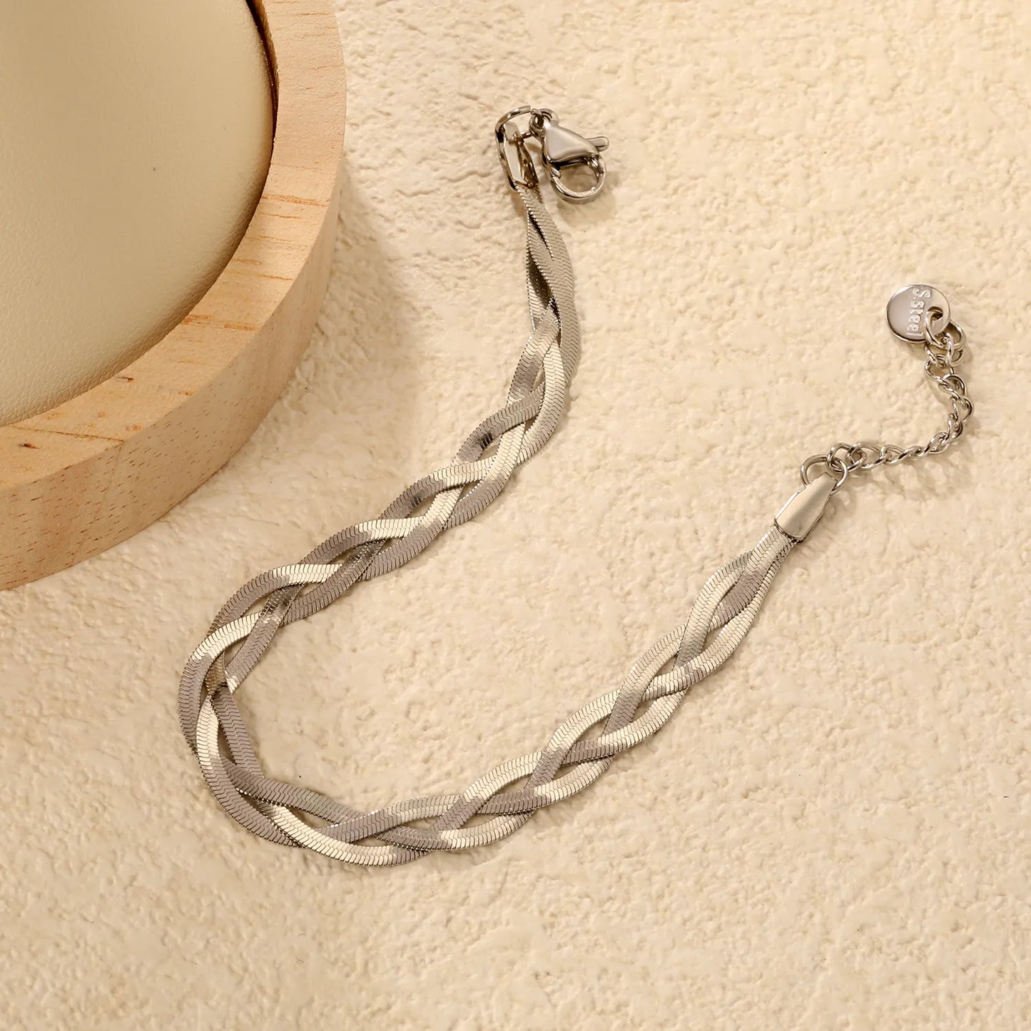 Wholesale 17+5cm Three-Tone Braided Snake Chain Bracelet | Stainless Steel MOQ 12