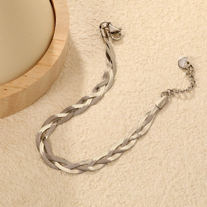Wholesale 17+5cm Three-Tone Braided Snake Chain Bracelet | Stainless Steel MOQ 12