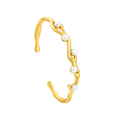 18K Gold Plated Irregular Twisted Branch 5pcs Pearl Open Cuff Bangle | legant Nature Inspired Statement Bracelet Wholesale MOQ 12