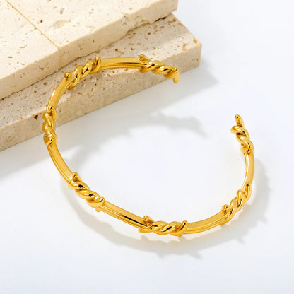 Barbed Wire Open Cuff Bangle | 18K Gold Plated Hypoallergenic Stainless Steel | Edgy Gothic Statement Open Bracelet Wholesale Bulk Supply