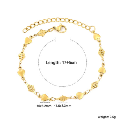 Alternating Smooth Heart & Textured Rhombus Station Romantic Minimalist  Bracelet | Wholesale Order MOQ 12