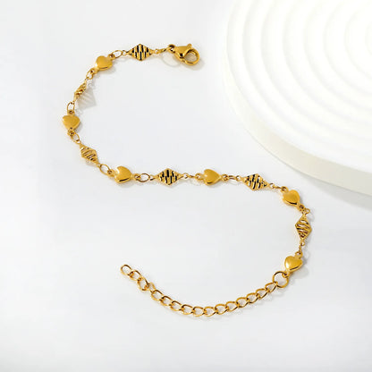 Alternating Smooth Heart & Textured Rhombus Station Romantic Minimalist  Bracelet | Wholesale Order MOQ 12