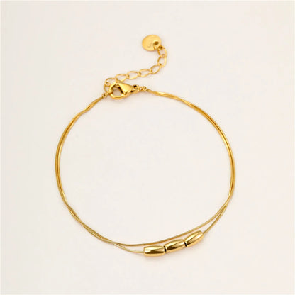 Minimalist Double Thin Snake Chain Three Oval Bead Bracelet with Adjustable Extension Chain | Ultra-Light Daily Stackable Bracelet Wholesale Bulk Supply