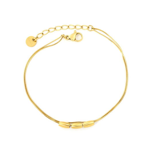 Minimalist Double Thin Snake Chain Three Oval Bead Bracelet with Adjustable Extension Chain | Ultra-Light Daily Stackable Bracelet Wholesale Bulk Supply