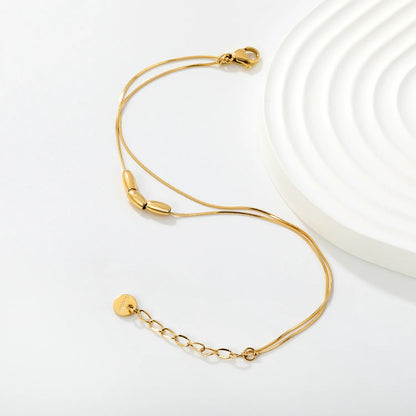 Minimalist Double Thin Snake Chain Three Oval Bead Bracelet with Adjustable Extension Chain | Ultra-Light Daily Stackable Bracelet Wholesale Bulk Supply