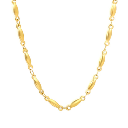 Wholesale Adjustable Smooth Olive Oval Link Station Chain Necklace | 18K Gold Plated Skin Friendly Stainless Steel | Minimalist Elegant Daily Layering Jewelry Wholesale Bulk Supply