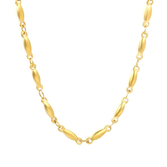 Wholesale Adjustable Smooth Olive Oval Link Station Chain Necklace | 18K Gold Plated Skin Friendly Stainless Steel | Minimalist Elegant Daily Layering Jewelry Wholesale Bulk Supply