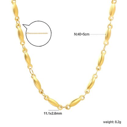 Wholesale Adjustable Smooth Olive Oval Link Station Chain Necklace | 18K Gold Plated Skin Friendly Stainless Steel | Minimalist Elegant Daily Layering Jewelry Wholesale Bulk Supply