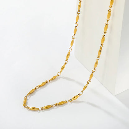 Wholesale Adjustable Smooth Olive Oval Link Station Chain Necklace | 18K Gold Plated Skin Friendly Stainless Steel | Minimalist Elegant Daily Layering Jewelry Wholesale Bulk Supply