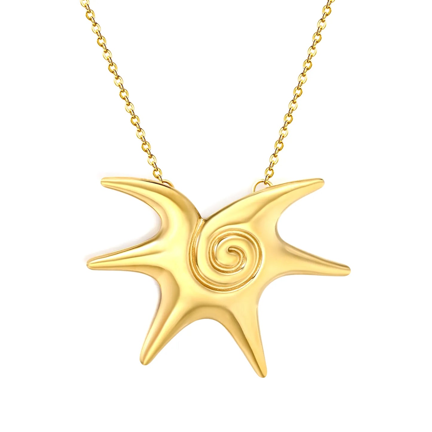 Adjustable Chunky Swirl Star Pendant Necklace Delicate Rolo Cable Chain | Retro Boho Eye Catching Daily Layering Jewelry