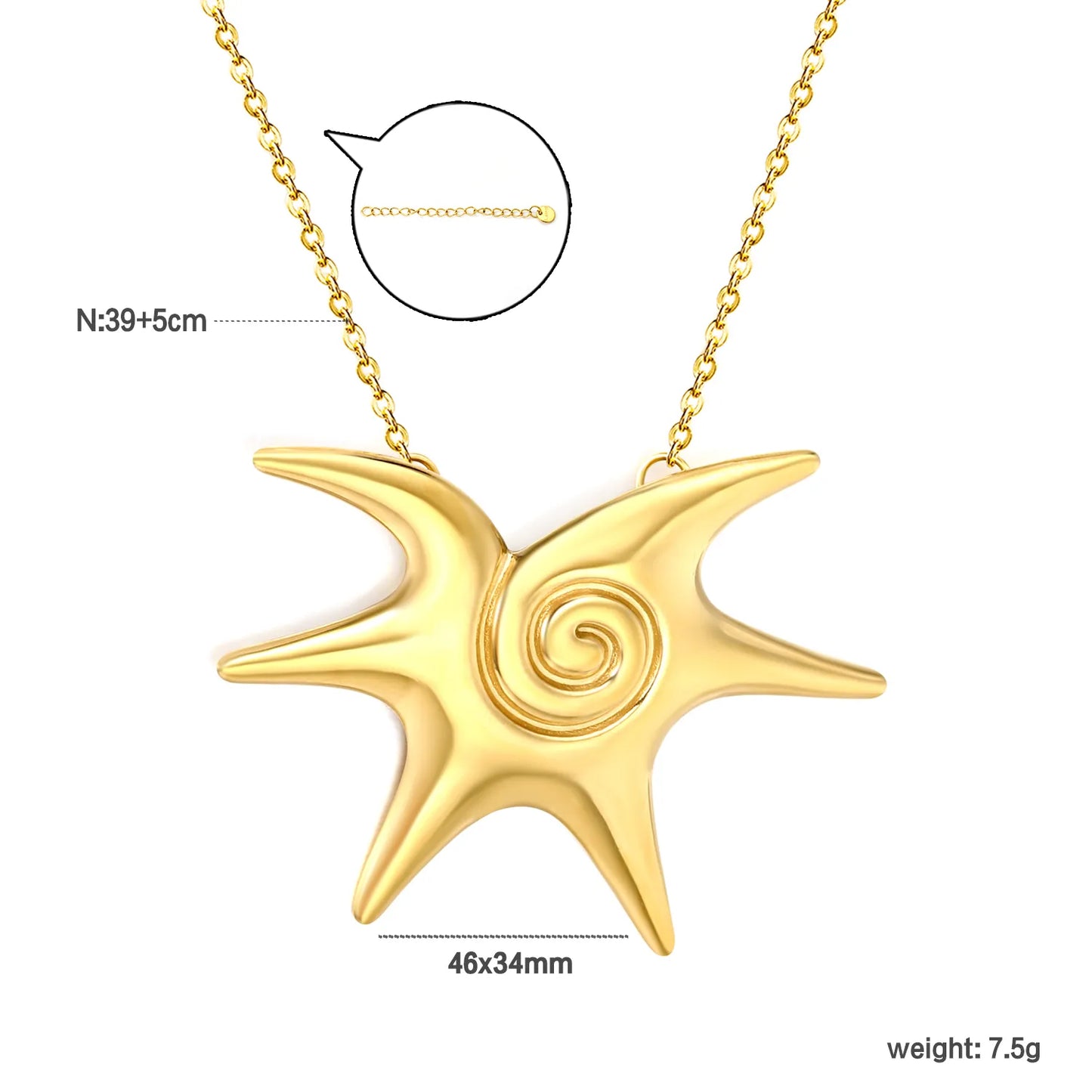 Adjustable Chunky Swirl Star Pendant Necklace Delicate Rolo Cable Chain | Retro Boho Eye Catching Daily Layering Jewelry