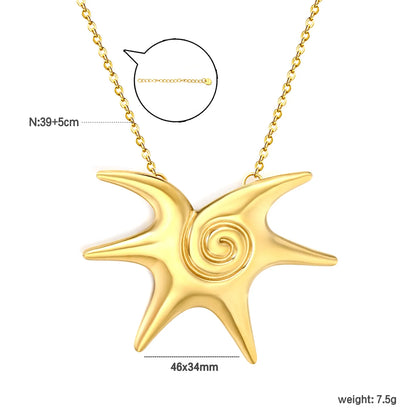 Adjustable Chunky Swirl Star Pendant Necklace Delicate Rolo Cable Chain | Retro Boho Eye Catching Daily Layering Jewelry