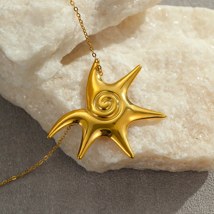 Adjustable Chunky Swirl Star Pendant Necklace Delicate Rolo Cable Chain | Retro Boho Eye Catching Daily Layering Jewelry