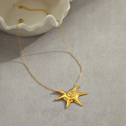 Adjustable Chunky Swirl Star Pendant Necklace Delicate Rolo Cable Chain | Retro Boho Eye Catching Daily Layering Jewelry