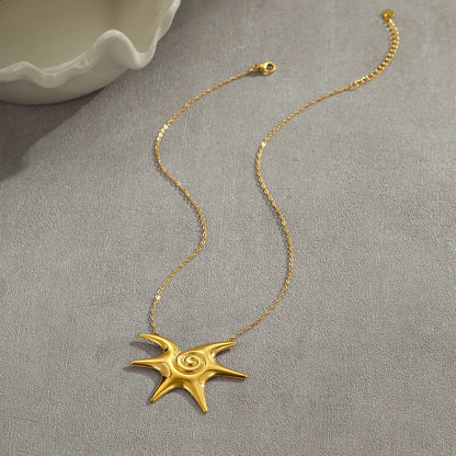 Adjustable Chunky Swirl Star Pendant Necklace Delicate Rolo Cable Chain | Retro Boho Eye Catching Daily Layering Jewelry