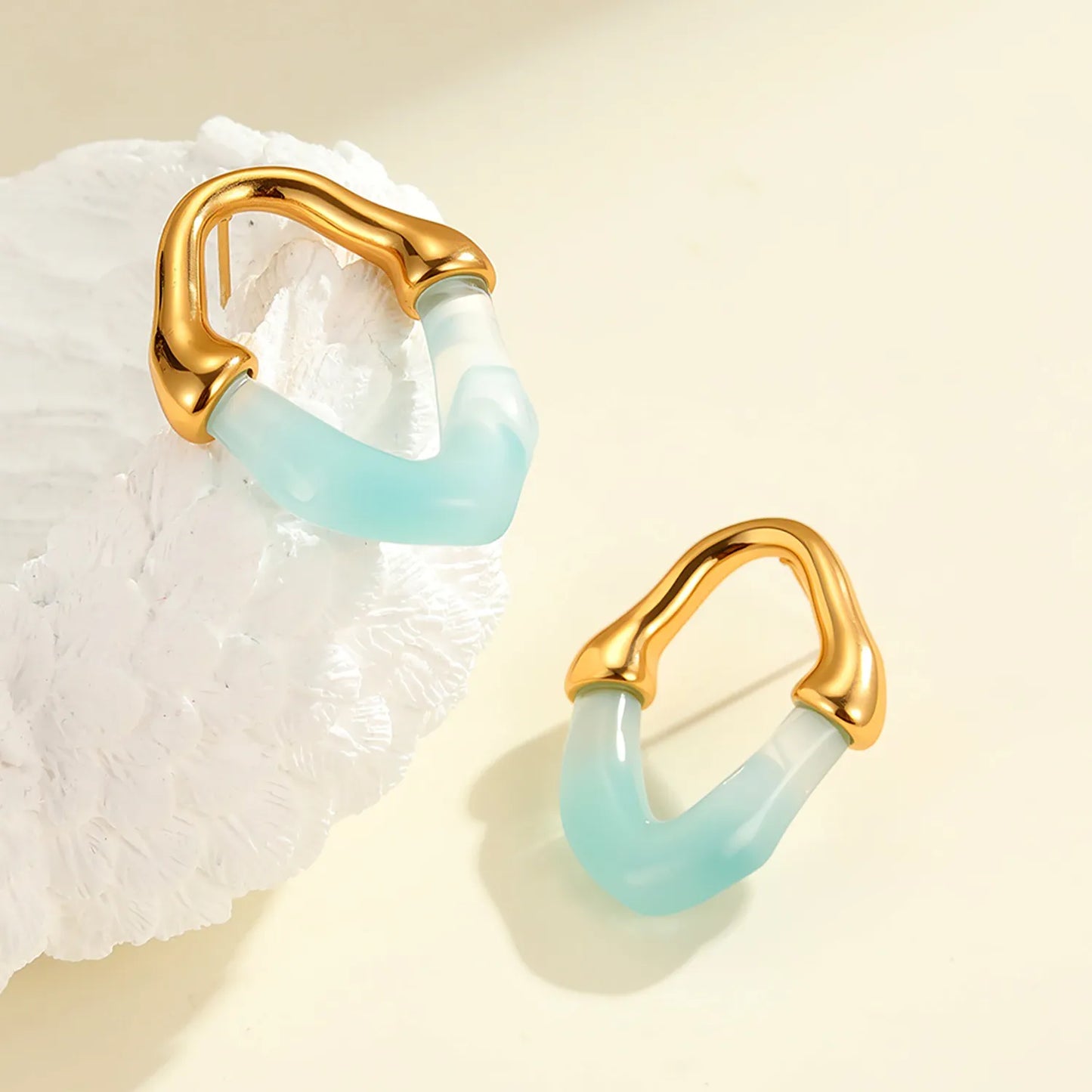Colorful Translucent Statement Two-Tone Resin Irregular Hoop Earrings | 18K Gold Plated Hypoallergenic Stainless Steel