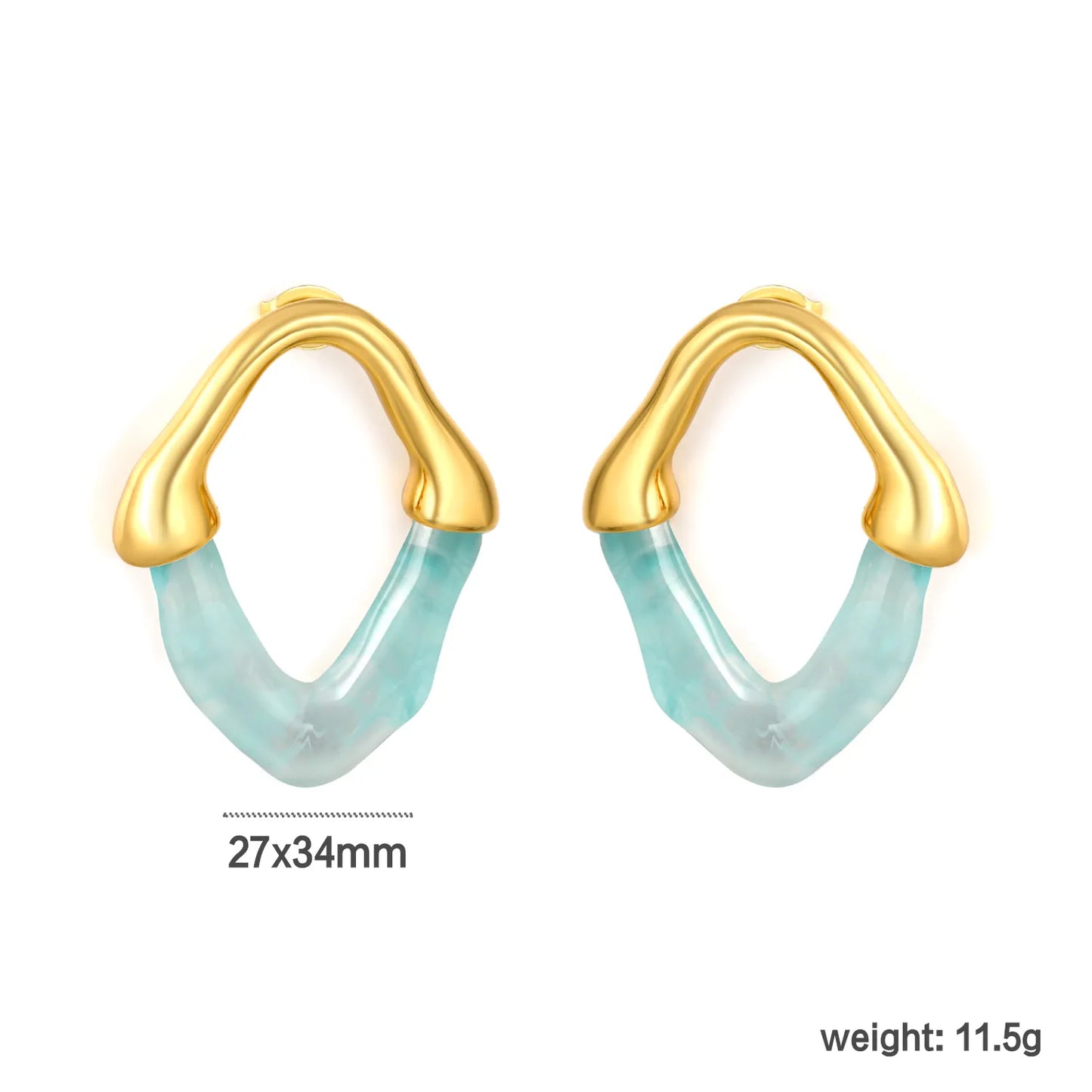 Colorful Translucent Statement Two-Tone Resin Irregular Hoop Earrings | 18K Gold Plated Hypoallergenic Stainless Steel