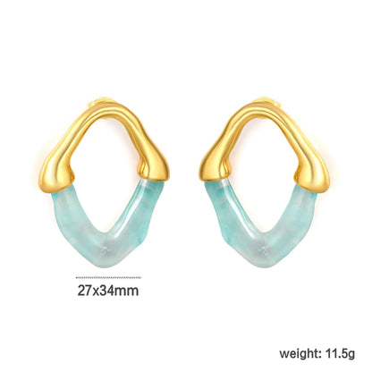 Colorful Translucent Statement Two-Tone Resin Irregular Hoop Earrings | 18K Gold Plated Hypoallergenic Stainless Steel