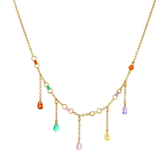 40+5cm Adjustable Rainbow Teardrop Fringe Tassel Choker Necklace | Summer Statement Jewelry for Wholesale