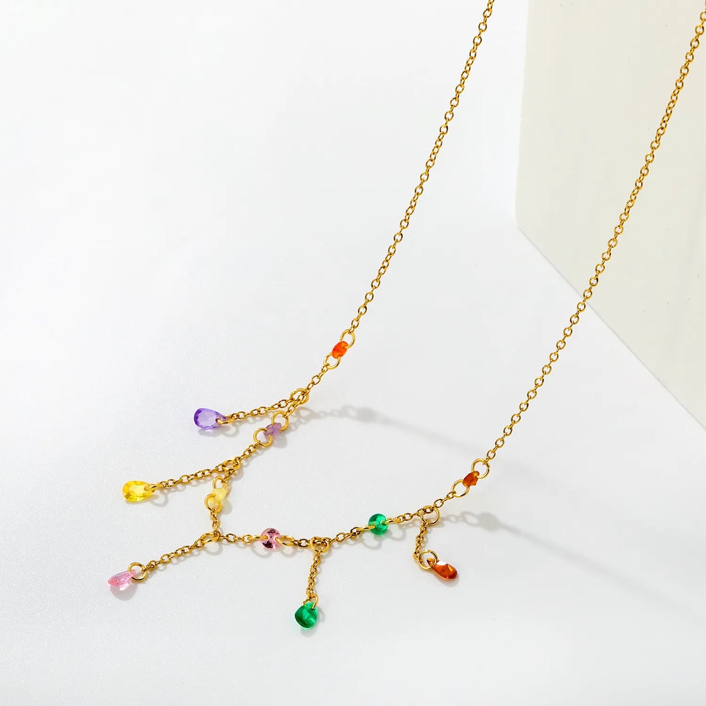 40+5cm Adjustable Rainbow Teardrop Fringe Tassel Choker Necklace | Summer Statement Jewelry for Wholesale
