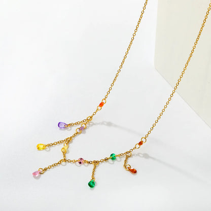 40+5cm Adjustable Rainbow Teardrop Fringe Tassel Choker Necklace | Summer Statement Jewelry for Wholesale