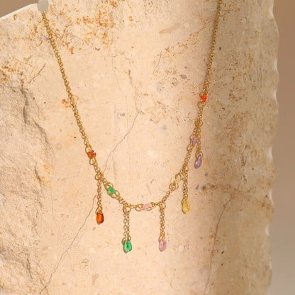 40+5cm Adjustable Rainbow Teardrop Fringe Tassel Choker Necklace | Summer Statement Jewelry for Wholesale