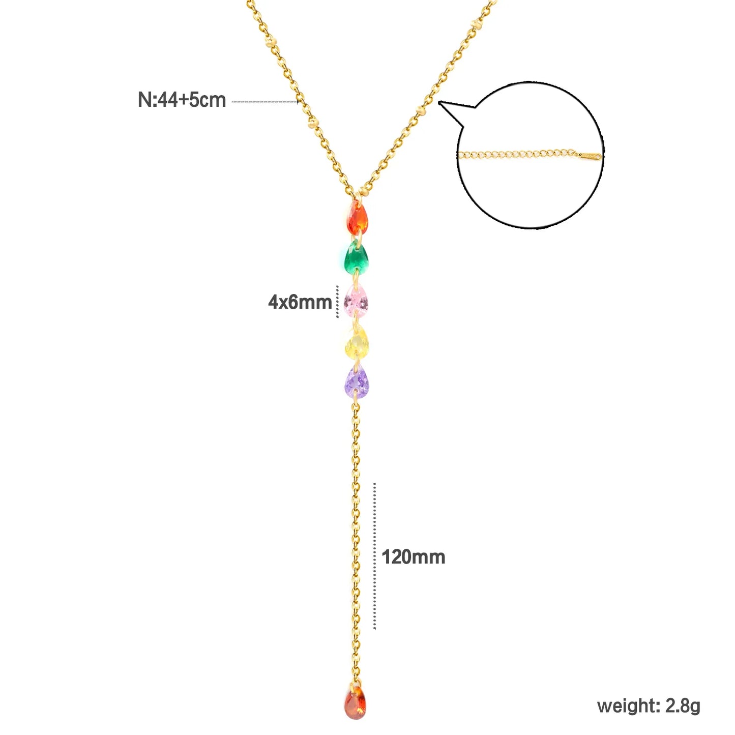 Rainbow Teardrop Crystal Y Drop Lariat Necklace |  Sweet Summer Layering Accessory | Bulk Wholesale Fashion Jewelry