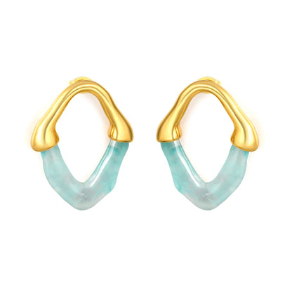 Colorful Translucent Statement Two-Tone Resin Irregular Hoop Earrings | 18K Gold Plated Hypoallergenic Stainless Steel