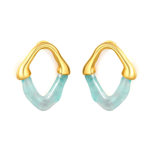 Colorful Translucent Statement Two-Tone Resin Irregular Hoop Earrings | 18K Gold Plated Hypoallergenic Stainless Steel