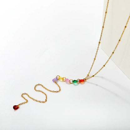 Rainbow Teardrop Crystal Y Drop Lariat Necklace |  Sweet Summer Layering Accessory | Bulk Wholesale Fashion Jewelry