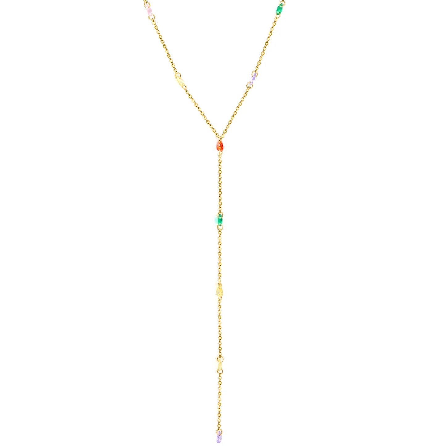 Colorful Oval Crystal Bead Y-Drop Lariat Necklace | Summer Statement Necklace