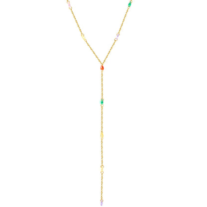 Colorful Oval Crystal Bead Y-Drop Lariat Necklace | Summer Statement Necklace