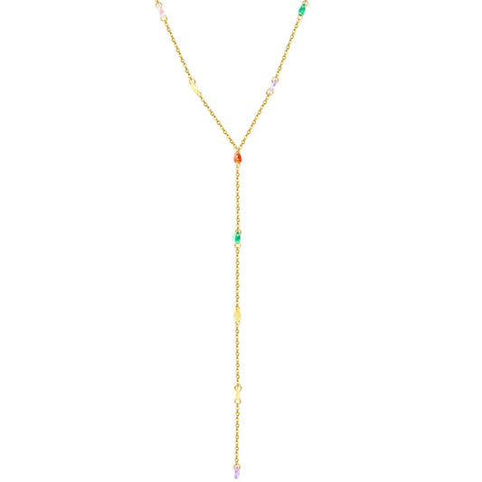 Colorful Oval Crystal Bead Y-Drop Lariat Necklace | Summer Statement Necklace