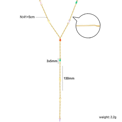 Colorful Oval Crystal Bead Y-Drop Lariat Necklace | Summer Statement Necklace