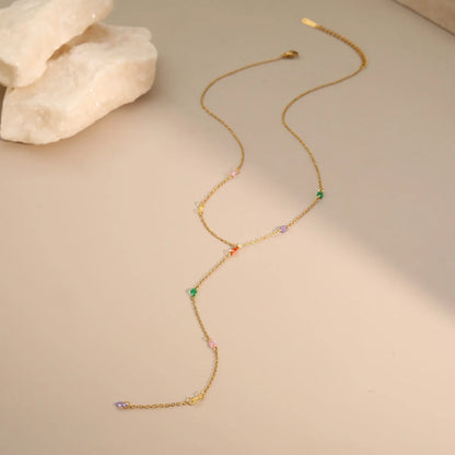 Colorful Oval Crystal Bead Y-Drop Lariat Necklace | Summer Statement Necklace