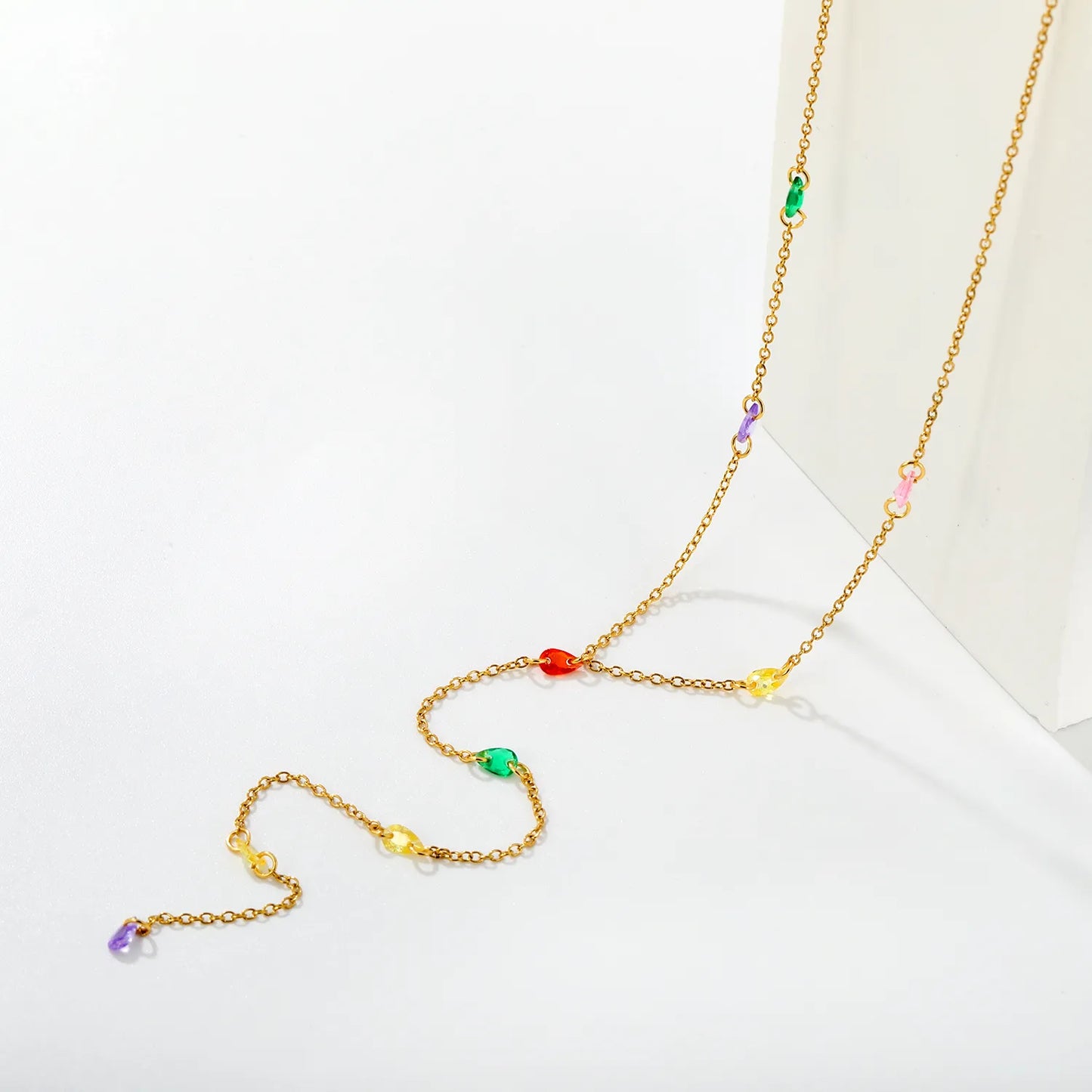 Colorful Oval Crystal Bead Y-Drop Lariat Necklace | Summer Statement Necklace