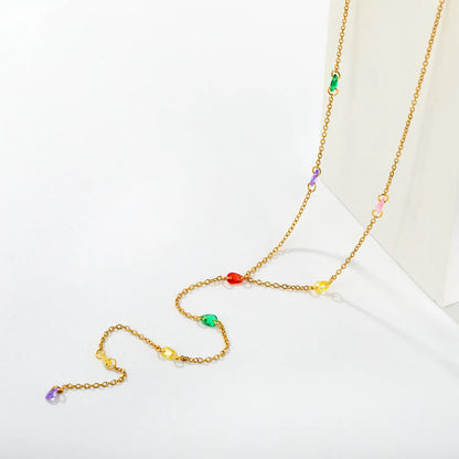 Colorful Oval Crystal Bead Y-Drop Lariat Necklace | Summer Statement Necklace